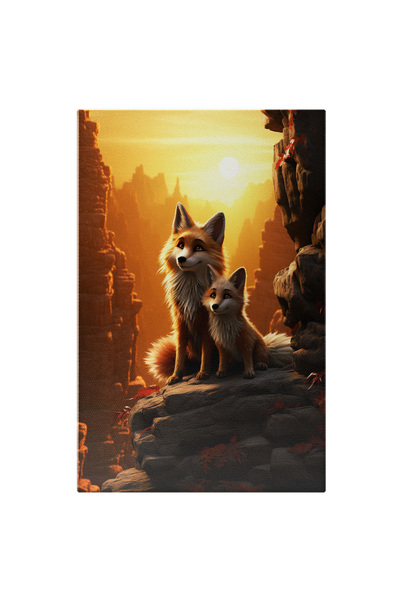 StoryGift Romania Tablou Canvas: Vulpi Pe Stânci- Apus Și Animale Sălbatice P...