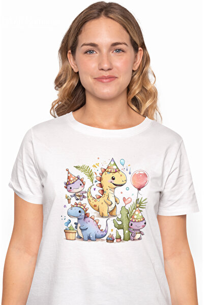 StoryGift Romania Tricou Femei cu mai multi dinozauri micuti, ilustratie, pla...