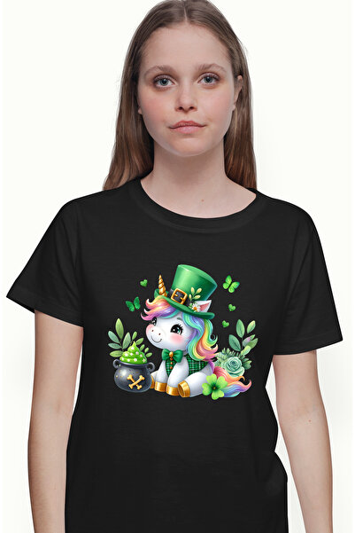StoryGift Romania Tricou Femei cu un unicorn care poarta o palarie verde, ilu...
