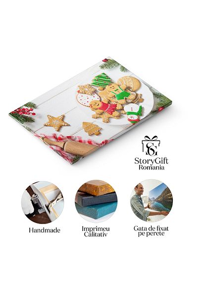 StoryGift Romania Tablou Canvas Biscuiti Gingerbread De Craciun In Farfurie Pe Fundal Alb Delicii De Sarbatori P