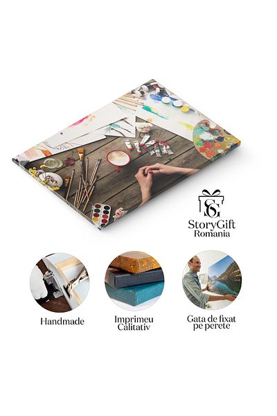 StoryGift Romania Tablou Canvas Creativitate Inauntru Imagine Cropped Cu Un Pictor Stand La Masa De Lucru, O Mani