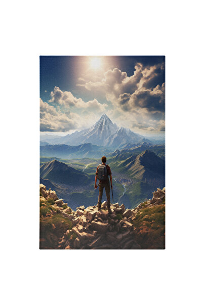 StoryGift Romania Tablou Canvas: Explorator La Răsărit Pe Vârf De Munte- Fotografie Artistică Pictura Digitala