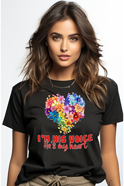 StoryGift Romania Tricou Femei cu mesajul I'm his voices, He's my heart, Inim...