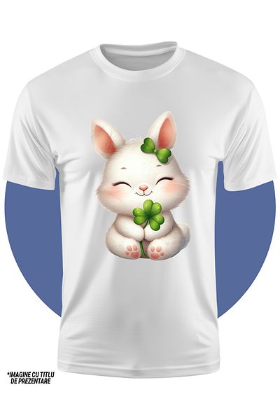 StoryGift Romania Tricou Copii Cu O Iepuroaica Vesela, Noroc, Trifoi Cu Patru Foi, Irlanda, Animalut, Ferici