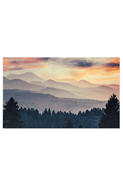 StoryGift Romania Tablou Canvas Peisaj Montan In Nori Si Ceata La Apus, Mount...