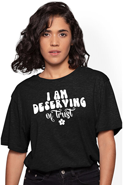 StoryGift Romania Tricou Femei cu floricica si mesajul "I am deserving of tru...