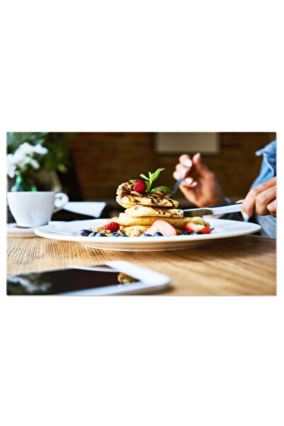 StoryGift Romania Tablou Canvas: Mic Dejun Savurat - Pancake, Fructe De Padure, Cafea, Tehnologie