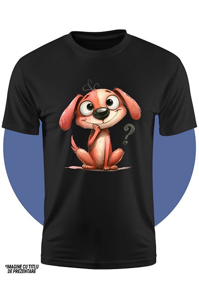 StoryGift Romania Tricou Copii Cu Un Catel Vesel Care Sta Pe Ganduri, Ilustratie, Se Intreaba, Semnul Intreb