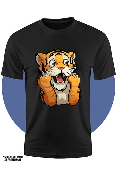 StoryGift Romania Tricou Copii Cu Un Tigru Socat, Ilustratie, Surprins, Uimit, Animal Salbatic, Felina, A Ra