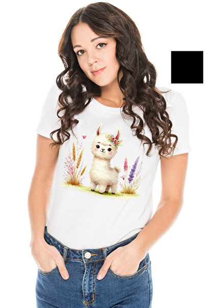 StoryGift Romania Tricou Femei cu o Llama imbujorata, ilustratie, grau, plant...