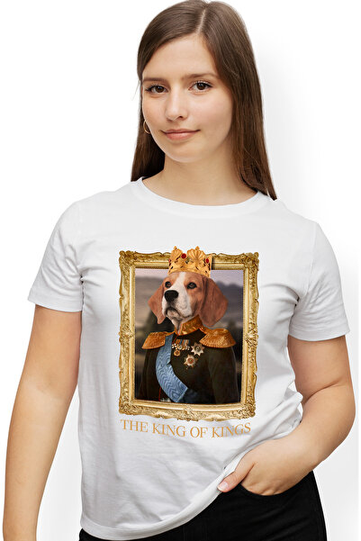 StoryGift Romania Tricou Femei Cu Tablou Caine Rege In Costum Cu Medalii Si C...