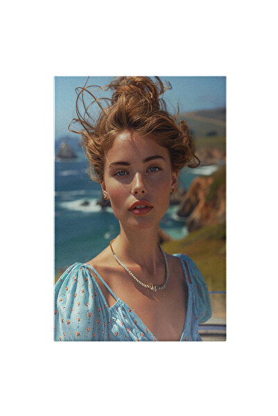 StoryGift Romania Tablou Canvas Părul Femeii Delicate Prins În Coc Deasupra Mării - Mare Agitată, Stânci Cu Iarbă