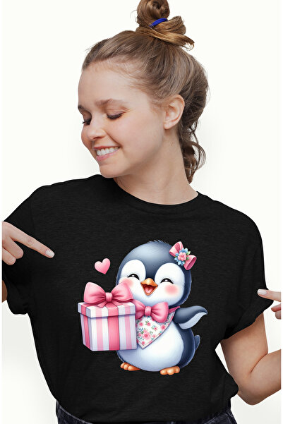StoryGift Romania Tricou Femei cu un pinguin care e foarte bucuros, ilustrati...