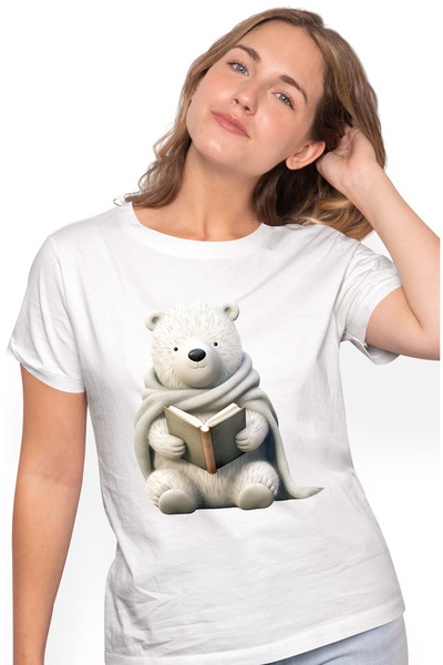 StoryGift Romania Tricou Femei cu un urs polar care citeste, ilustratie, patu...
