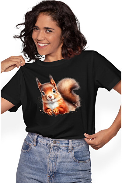 StoryGift Romania Tricou Femei cu o veverita fericita, ilustratie, veselie, c...