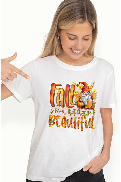 StoryGift Romania Tricou Femei cu un pitic cu mesajul "Fall is proof that change is beautiful", to WHT_L