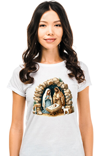 StoryGift Romania Tricou Femei cu scena Nasterii Domnului Iisus Hristos, iesl...