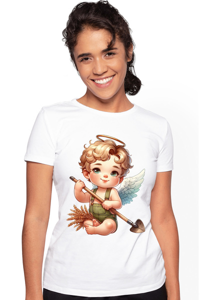 StoryGift Romania Tricou Femei cu un bebelus cu aripi care munceste, ilustrat...