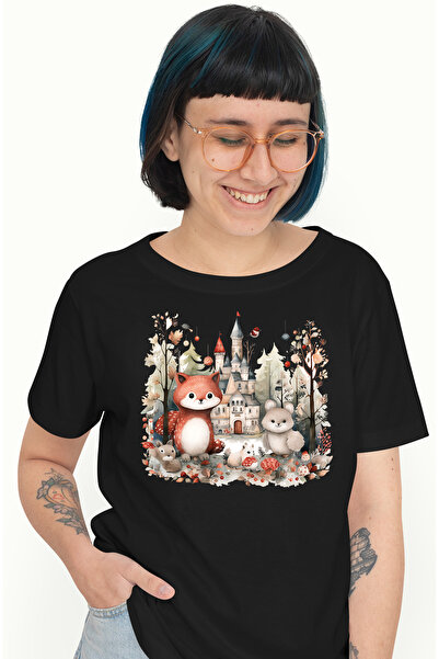 StoryGift Romania Tricou Femei cu un peisaj de poveste, ilustratie, padure, p...