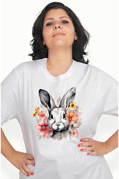 StoryGift Romania Tricou Femei cu un iepure serios, ilustratie, abstract, flo...