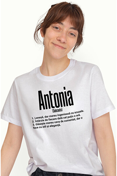 StoryGift Romania Tricou Femei Cu Numele Antonia, si Mesaj Amuzant, Lenesa, Mereu are de Comentat, WHT_L
