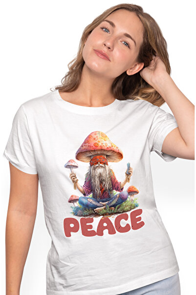 StoryGift Romania Tricou Femei cu un barbat meditand cu mesajul "Peace", stil...