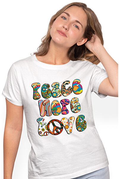 StoryGift Romania Tricou Femei cu mesajul "Peace, hope, love", stilul hippie,...