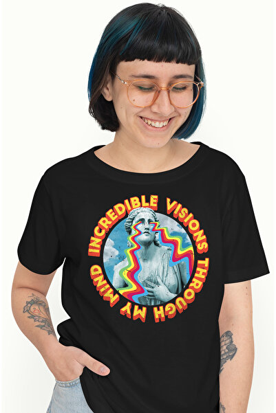 StoryGift Romania Tricou Femei Cu Mesajul Incredible Vision Through My Mind, Text In Engleza, Stat BLK_L