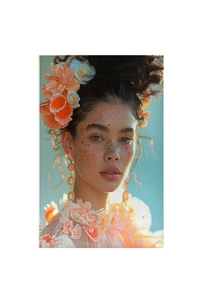StoryGift Romania Tablou Canvas Ecouri Florale Armonia Nuanțelor În Portretul Fetei Cu Cercei Lungi Din Perle ,