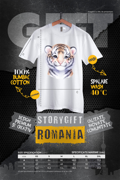 StoryGift Romania Tricou Femei cu un pui de tigru, ilustratie, natura, jungla, copilarie, grija, p WHT_L
