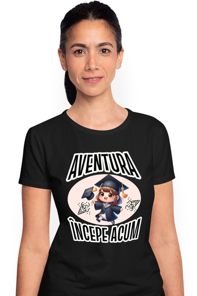 StoryGift Romania Tricou Femei Aventura incepe acum, Fata Absolvire, Facultat...