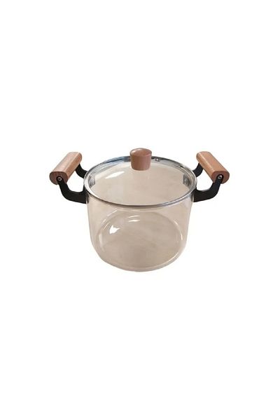OEM Cratita din sticla borosilicata cu capac, capacitate 4.5 l, manere din lemn