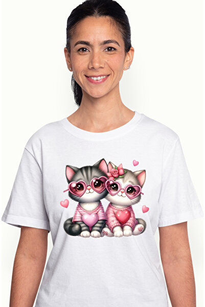 StoryGift Romania Tricou Femei cu 2 pisicute vesele, ilustratie, bucurie, och...