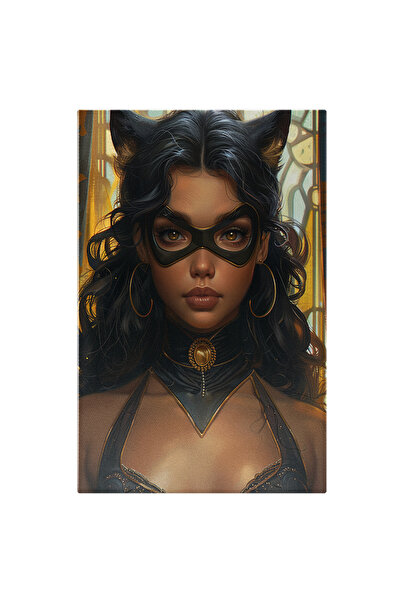 StoryGift Romania Tablou Canvas Catwoman Femeie In Costum Negru De Pisica Cu ...