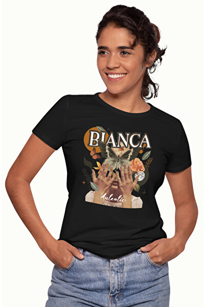 StoryGift Romania Tricou Femei Cu Numele Bianca, Colaj Fata, Fluture, Flori, ...