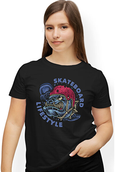 StoryGift Romania Tricou Femei Cu Mesaj In Engleza Skateboard Lifestyle, Skate, Casca, Caine, Zgar BLK_L