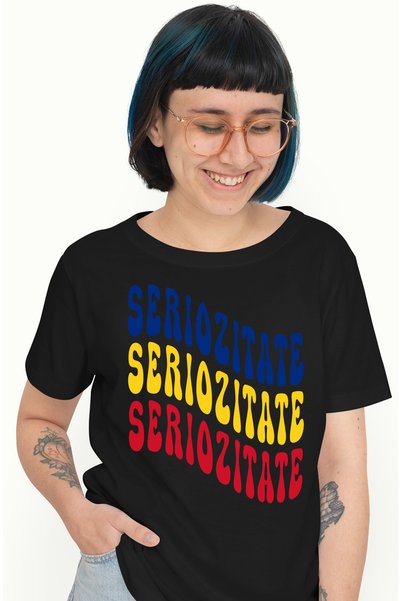 StoryGift Romania Tricou Femei Cuvantul Seriozitate, in Culorile Steagului Ro...