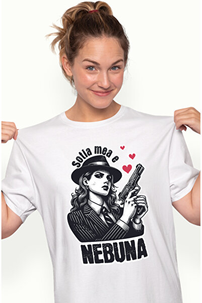 StoryGift Romania Tricou Femei femeie cu pistol puternica text haios Sotia mea este nebuna cu impr WHT_L