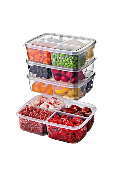 Ginza Maison Set 4 cutii alimentare, transparente, fiecare cu 4 compartimente 21x15x6 cm