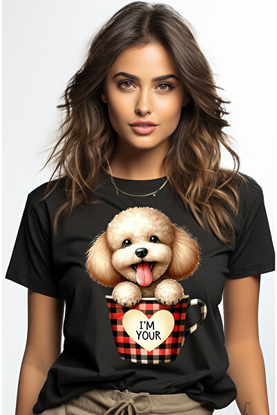 StoryGift Romania Tricou Femei cu un catel blanos care sta intr-o ceasca, ilu...