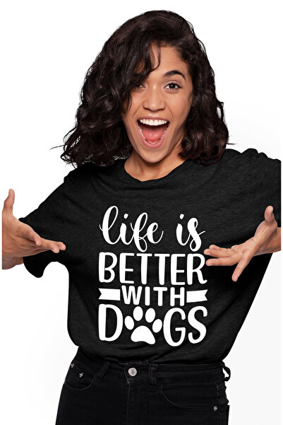 StoryGift Romania Tricou Femei cu mesajul "Viata e mai buna cu niste caini al...