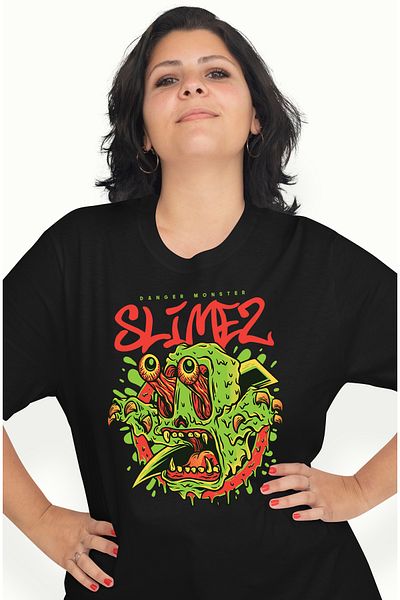 StoryGift Romania Tricou Femei Cu Slime Verde Infricosator Cu Ochii Iesiti Si Colti Ascutiti, Text BLK_L