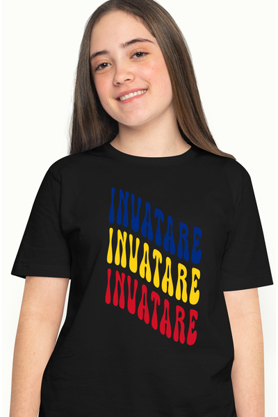 StoryGift Romania Tricou Femei Cuvantul Invatare, in Culorile Steagului Roman...