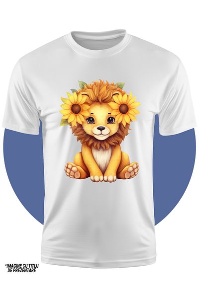 StoryGift Romania Children's T-shirt with a lion cub with sunflowers by the ears, illustrated, STG4