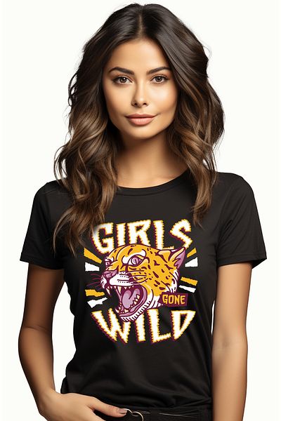 StoryGift Romania Tricou Femei Cu Text In Engleza Girls Gone wild, Tigru Urland, Fetele Devin Nebu BLK_L