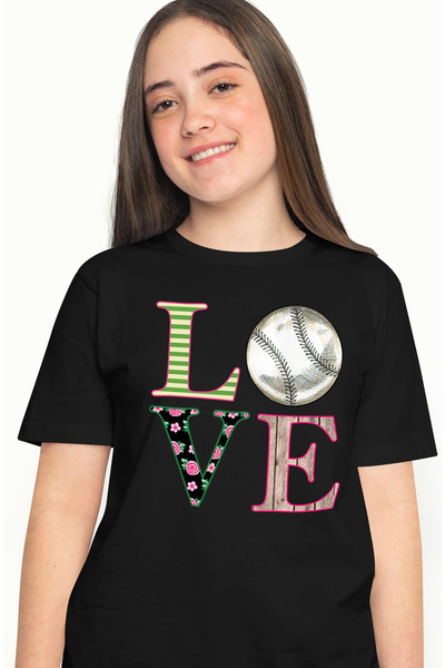 StoryGift Romania Tricou Femei cu mesajul "Love", minge de baseball, ilustrat...