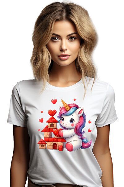 StoryGift Romania Tricou Femei cu un unicorn care construieste un castel din ...