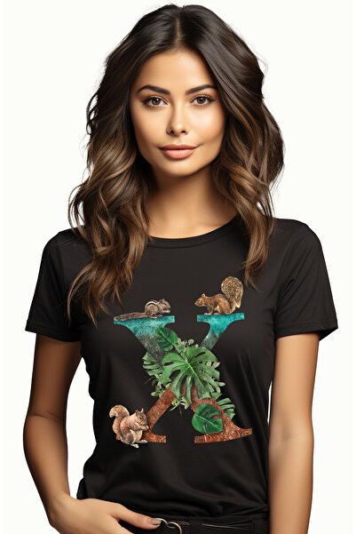 StoryGift Romania Tricou Femei Cu Litera, X, Veverite, Frunze, Multicolor cu ...