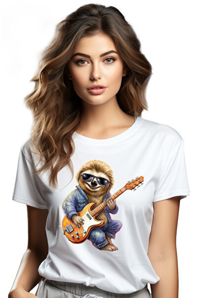 StoryGift Romania Tricou Femei cu un sloth/lenes care canta la chitara, ilust...