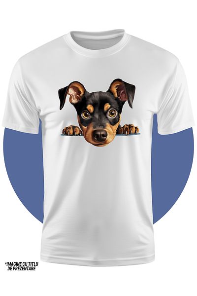 StoryGift Romania Tricou Copii Cu Un Catel Surprins Care Se Uita Peste Gard, Ilustratie, Gheare, Labute, Put